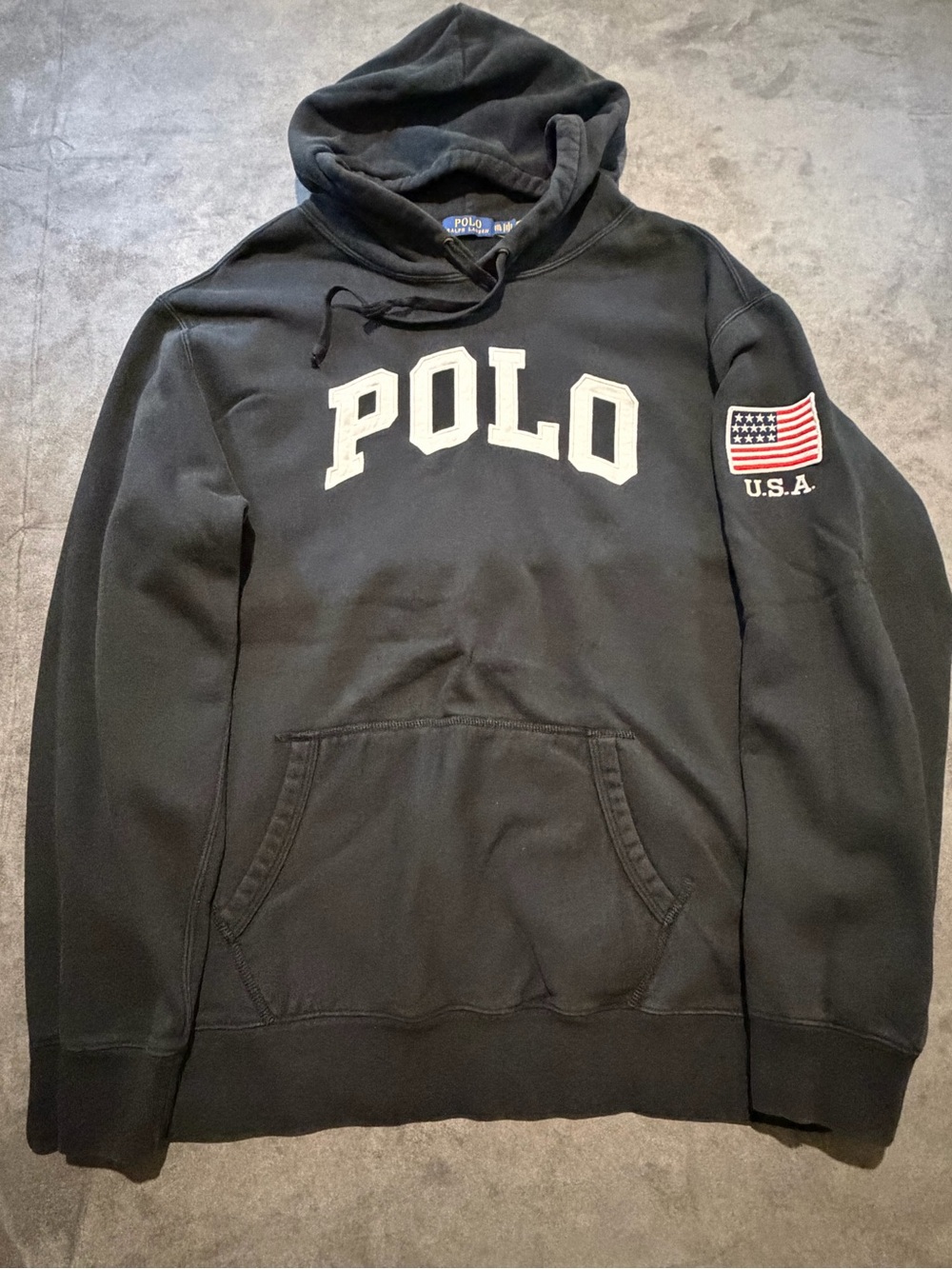 Polo by Ralph Lauren Black Hoodie with White POLO and USA Patch